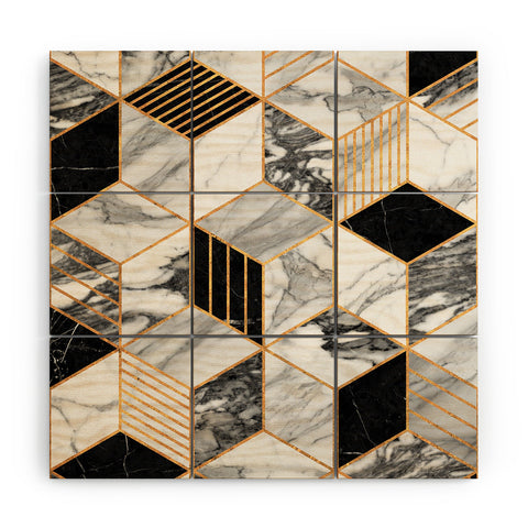 Zoltan Ratko Marble Cubes 2 Black and White Wood Wall Mural